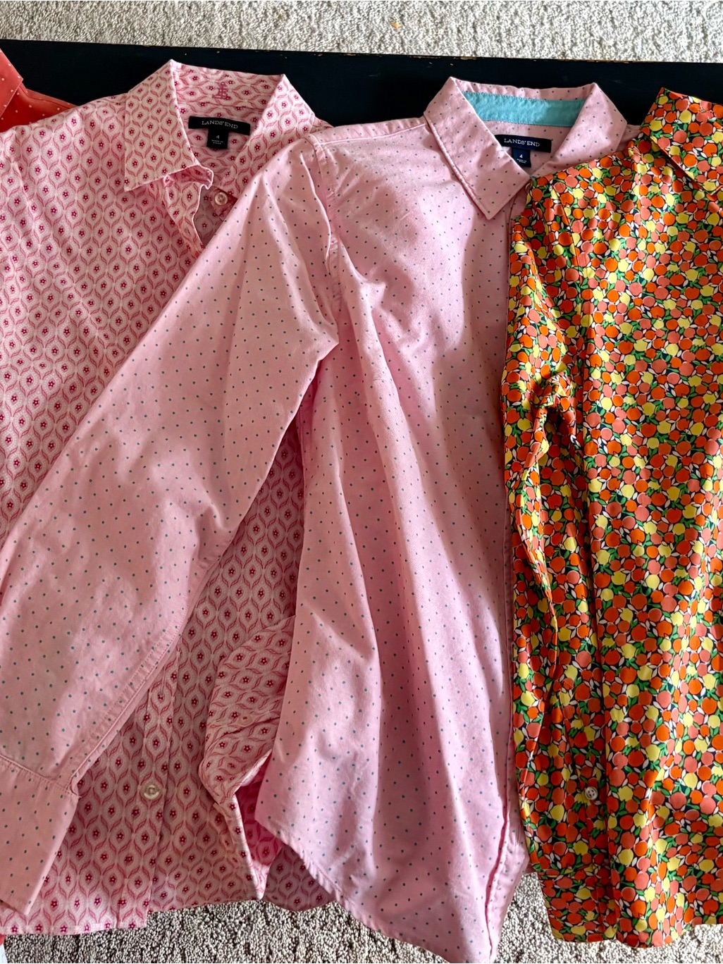 Lands' End Pink Polka & Patterned Women’s Button-Down Shirt Set